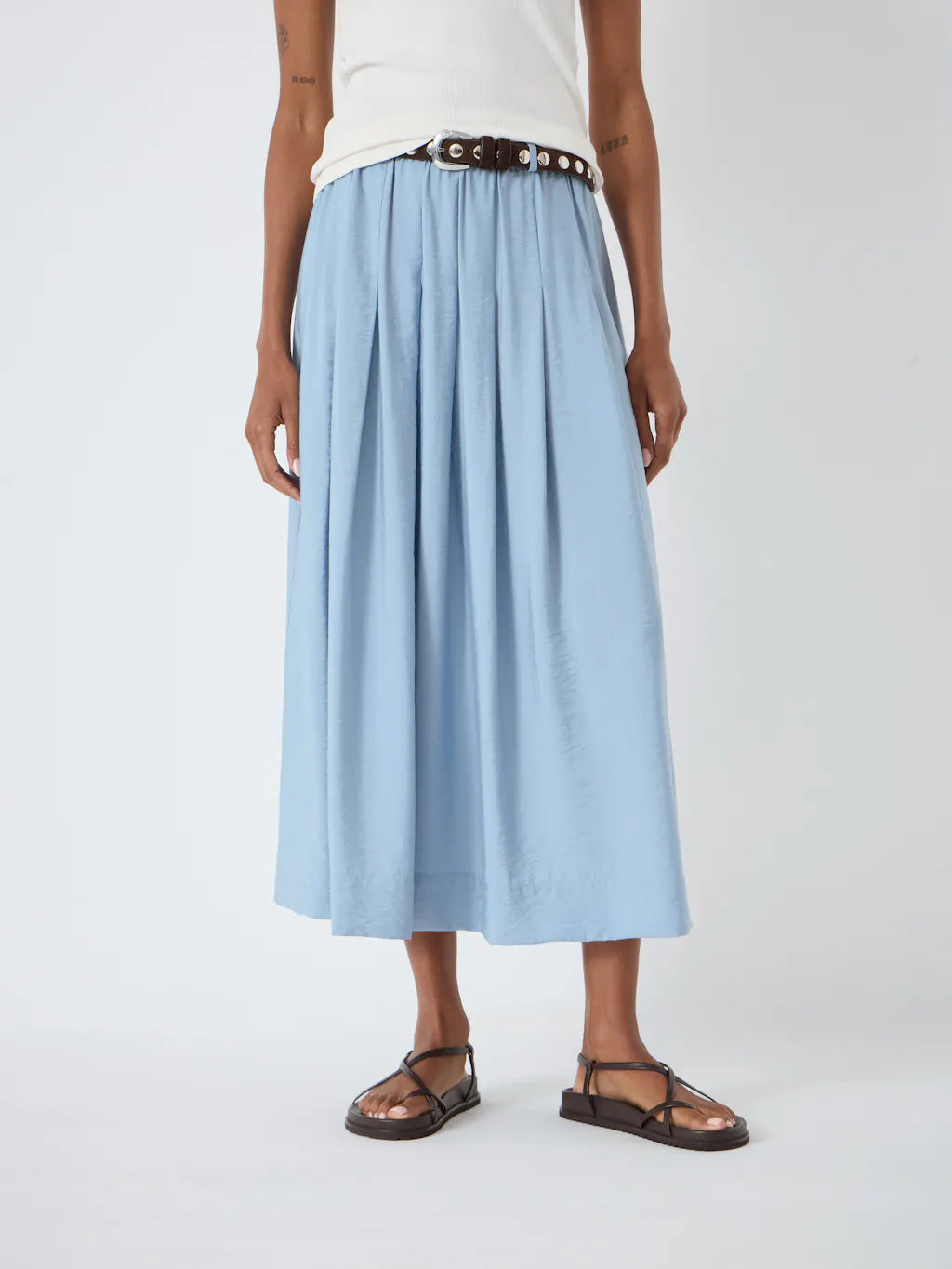 Ivy Pleated Air Flow Midi Skirt - Pale Blue