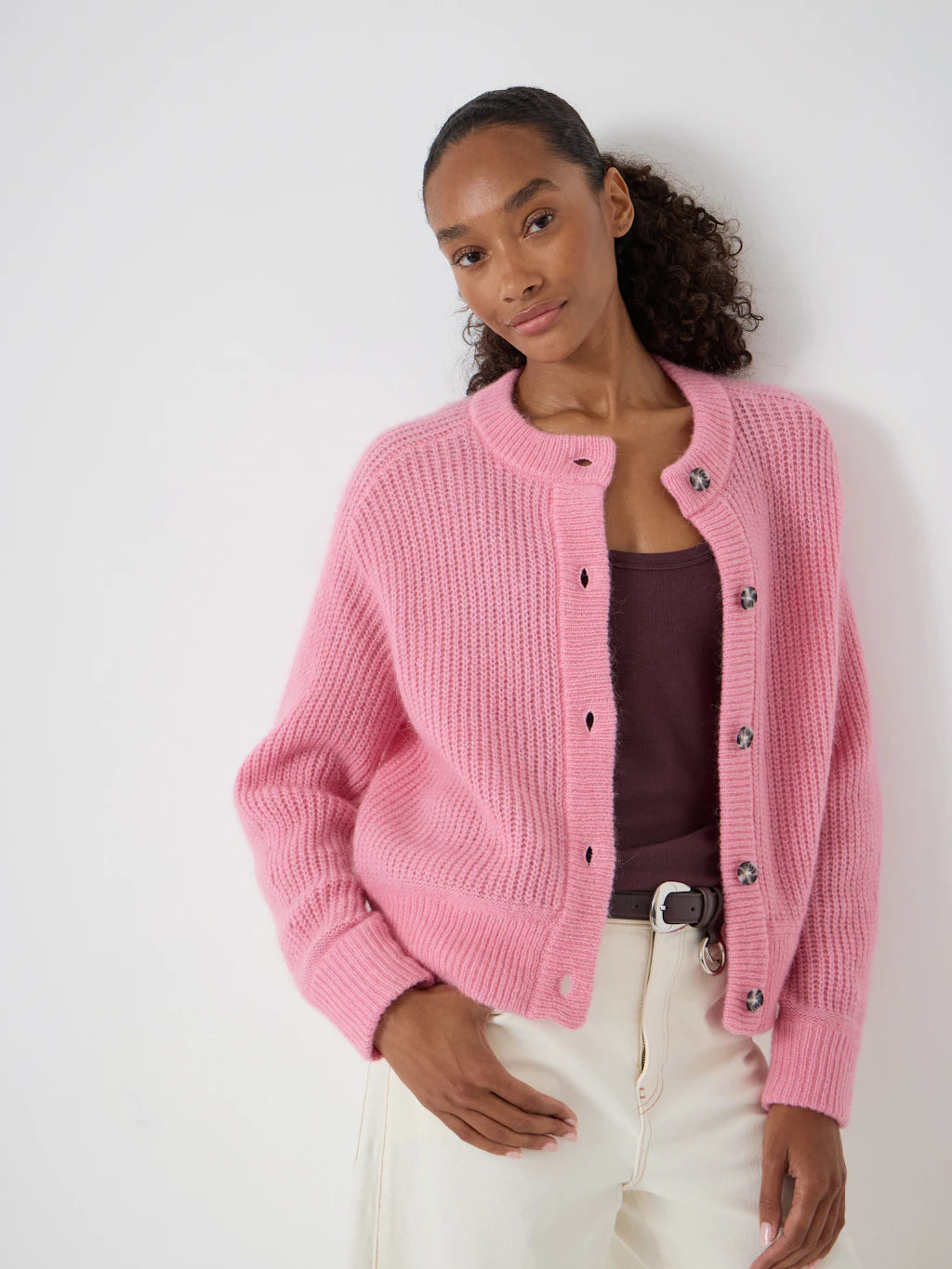 Raven Wool Blend Cardigan - Rose Pink
