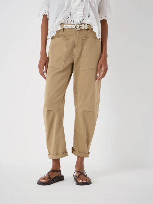 Stone coloured cotton cargo trousers.