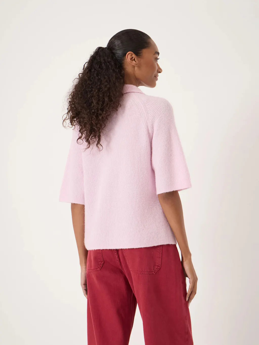 Jinny Wool Blend Short Sleeve Cardigan - Pale Pink