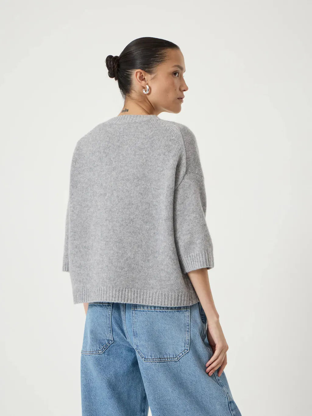 Cherrie Chunky Cashmere Tee - Mid Grey Marl