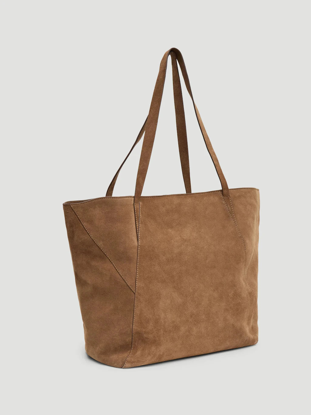 Saffie Suede Panel Tote Bag - Tan Brown