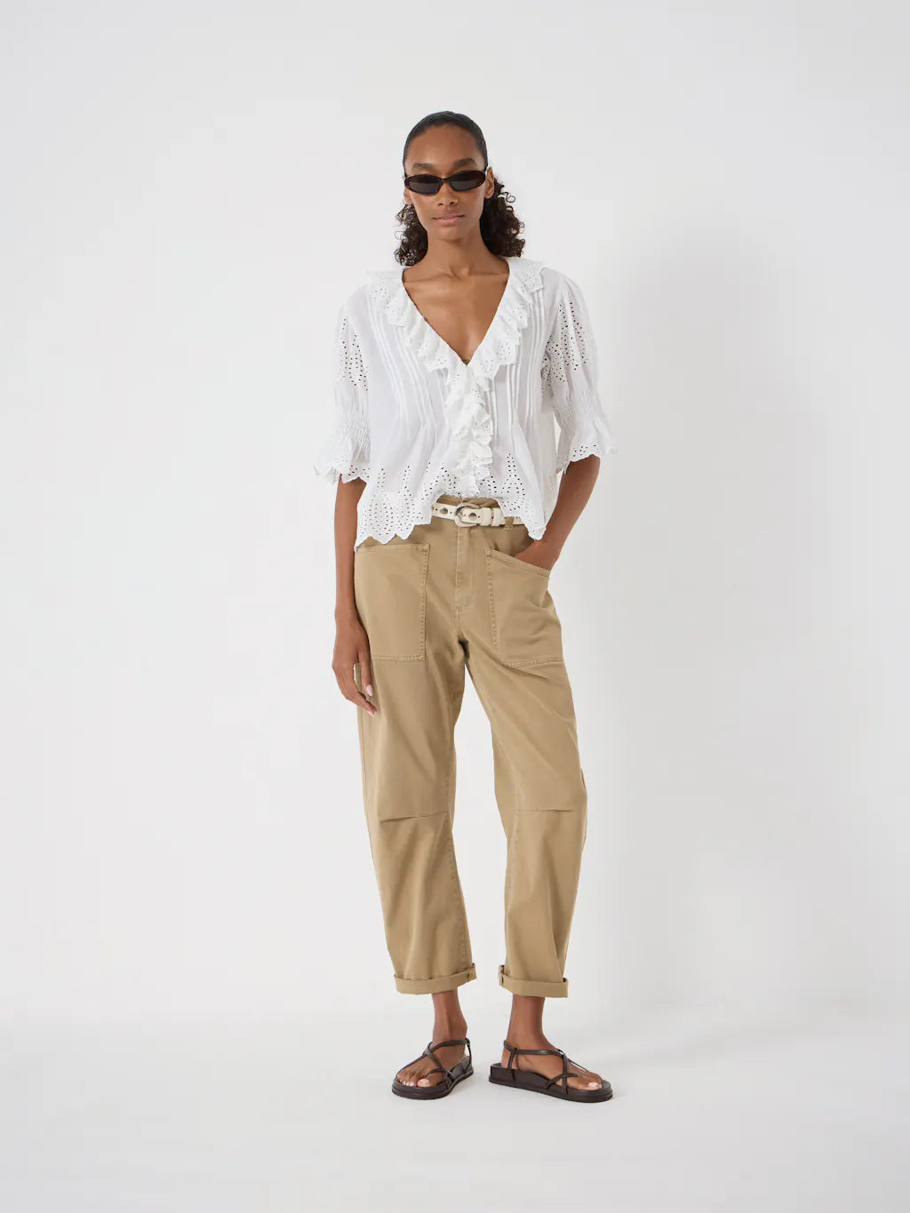 Cordi Barrel Leg Cotton Trousers - Stone Brown