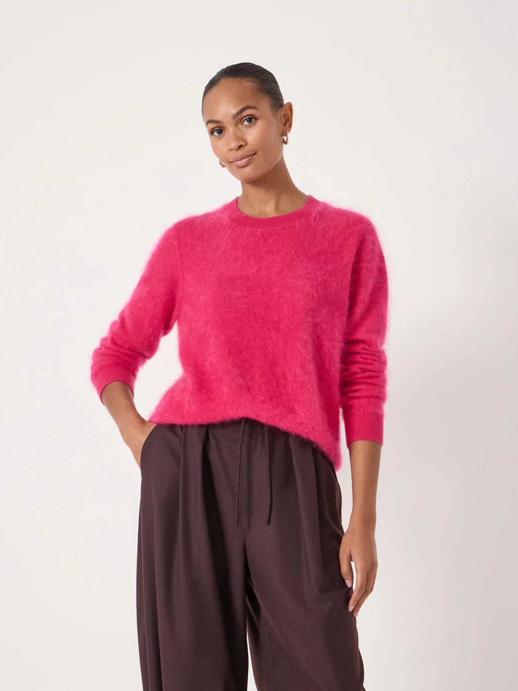 Magenta pink brushed cashmere jumper.