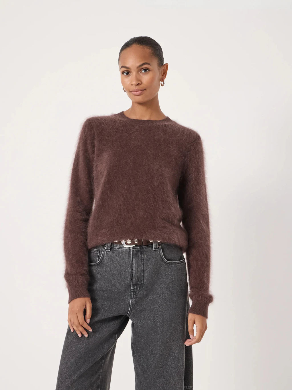 Chocolate brown brushed cashmere sweater.