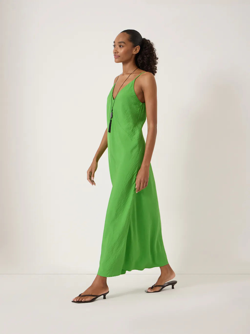 Air Flow Seam Detail Maxi Slip Dress - Bright Green