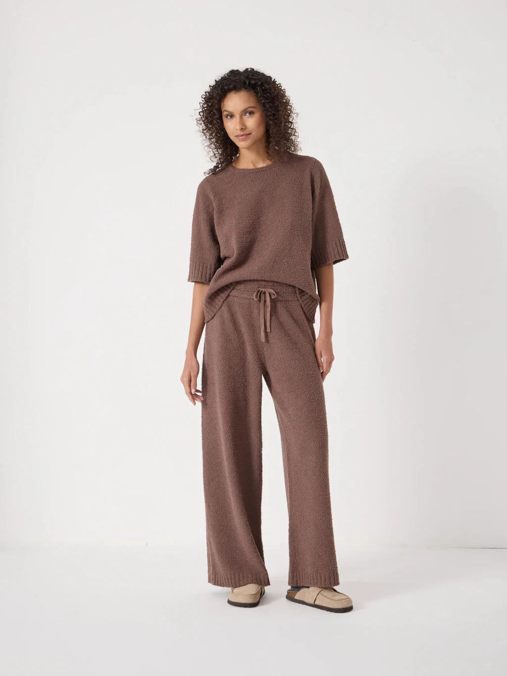 Soft brown boucle loungewear trousers. 