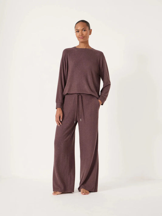 Chocolate brown round neck loungewear top.