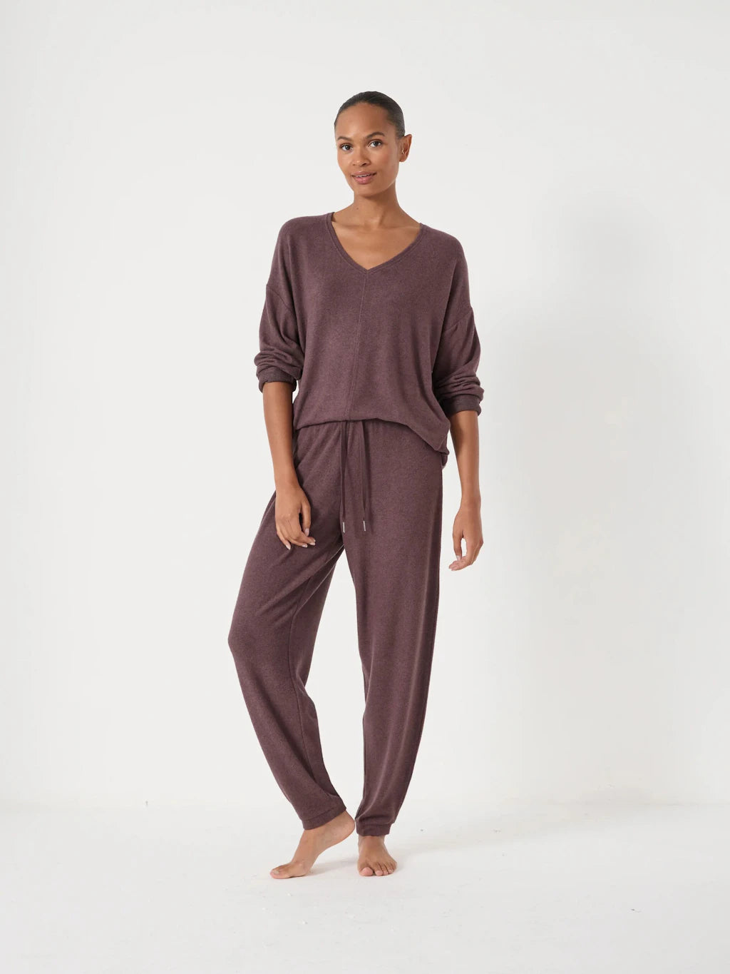 Gillian Supersoft V Neck Top - Chocolate Melange