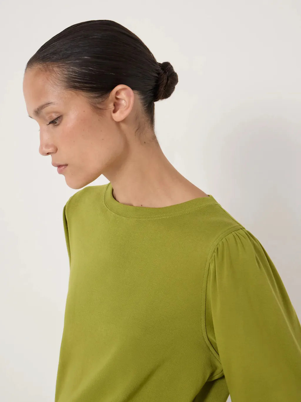 Emily Puff Sleeve Cotton Jersey Top - Olive Green