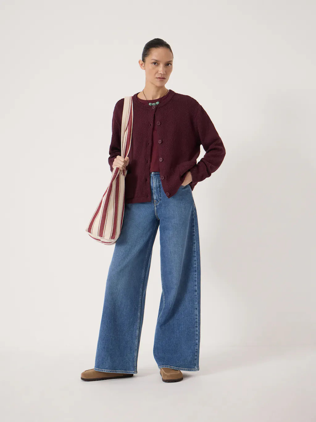 Tess Textured Cotton Blend Cardigan - Deep Wine