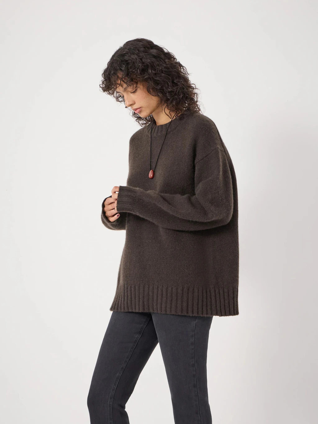 Cora Longline Chunky Cashmere Jumper - Dark Brown