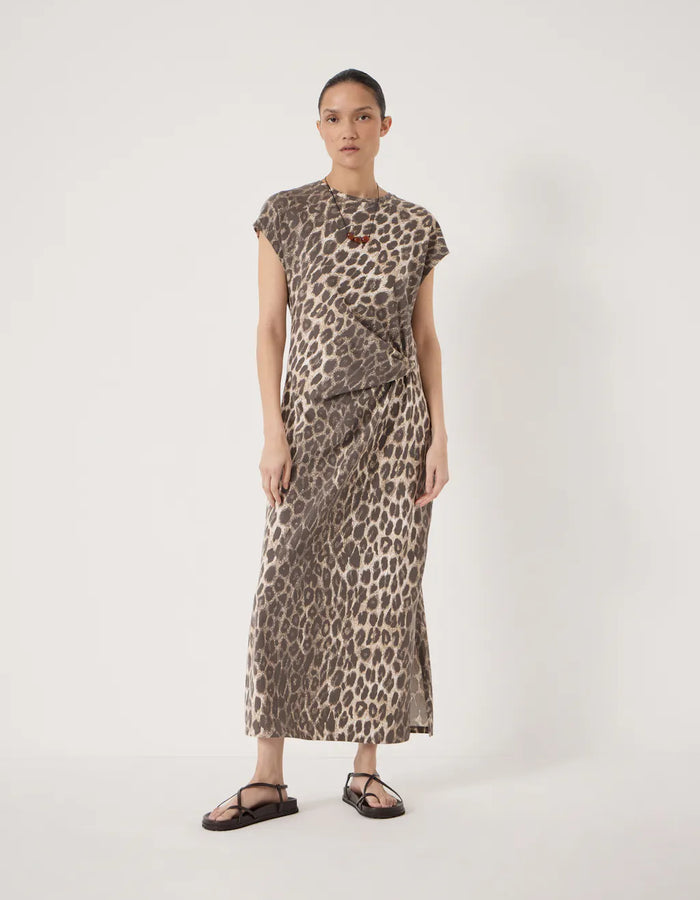 Athena Twist-Detail Jersey Dress - Neutral Leopard Print