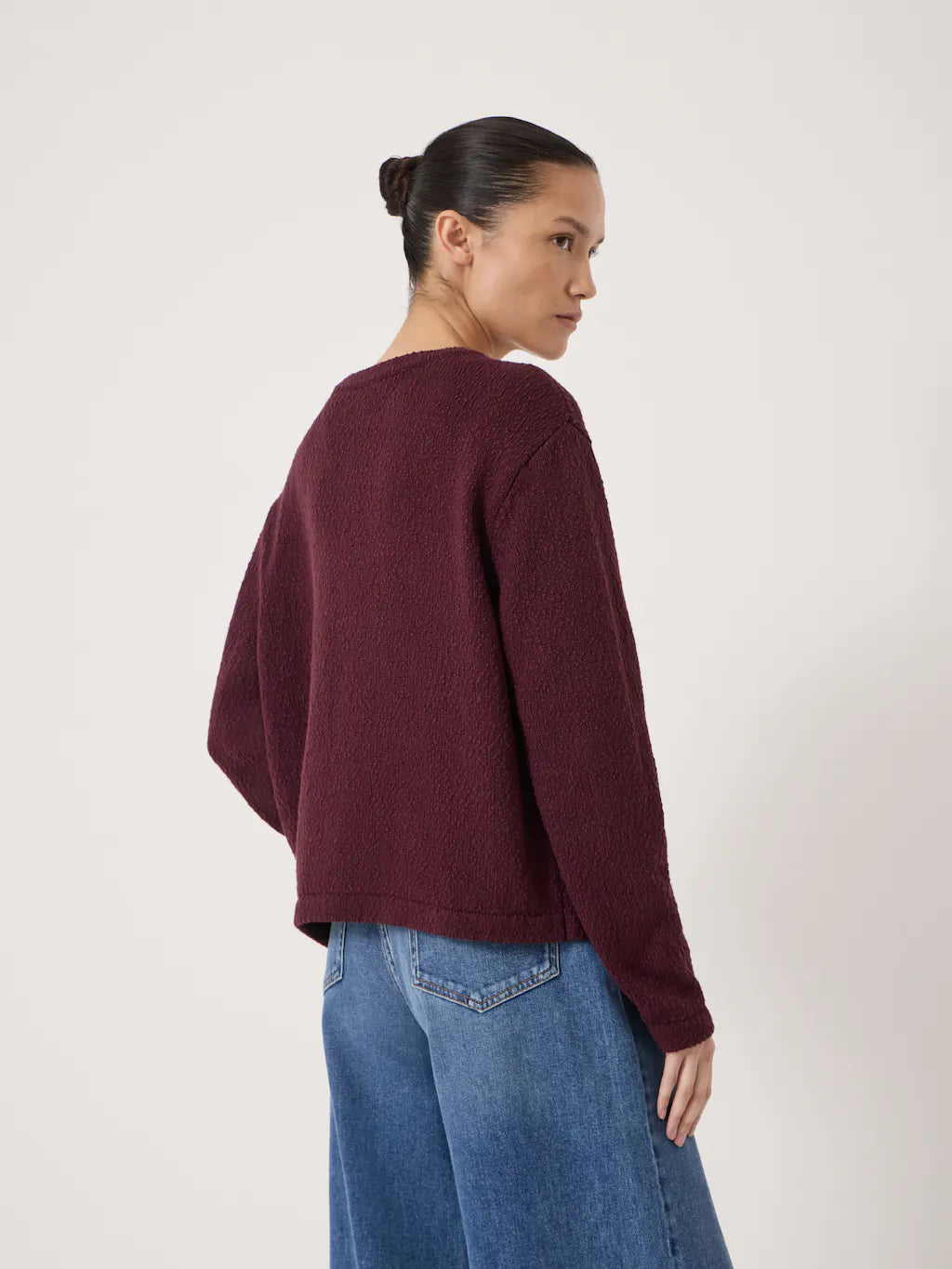 Tess Textured Cotton Blend Cardigan - Deep Wine