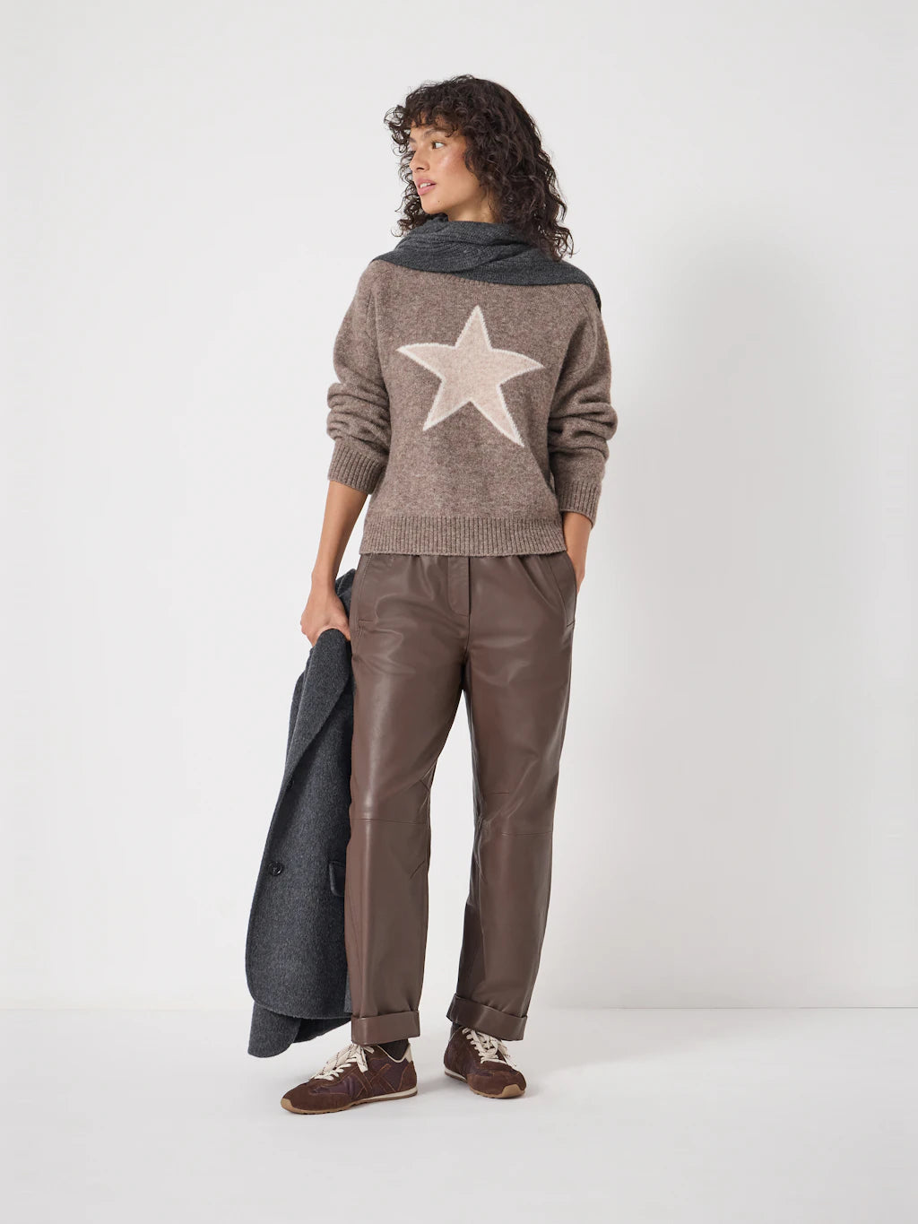Wool Blend Star Jacquard Jumper - Antler Brown