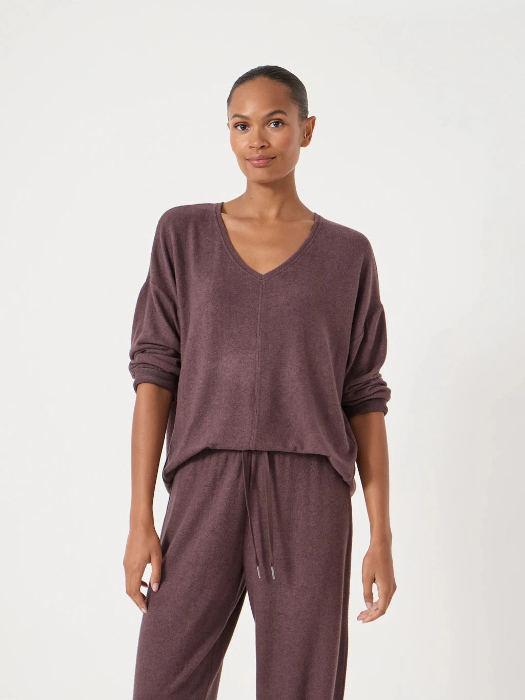 Gillian Supersoft V Neck Top - Chocolate Melange