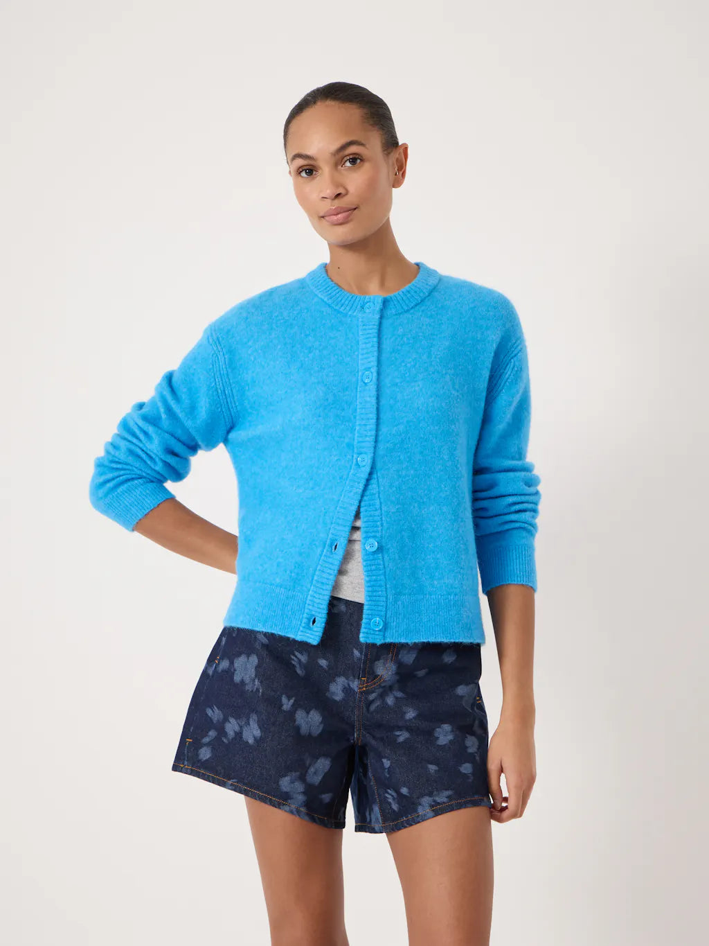Bright blue round neck cardigan