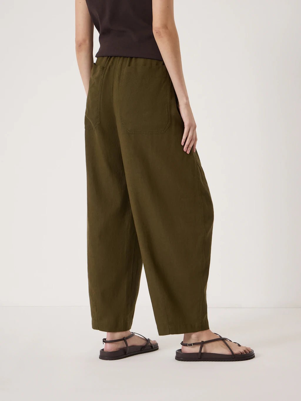 Tovi Linen Blend Barrel Leg Trousers - Army Olive