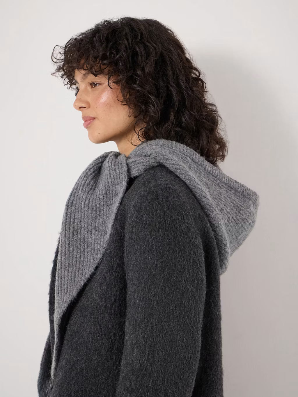 Knitted Hooded Scarf - Light Grey Marl