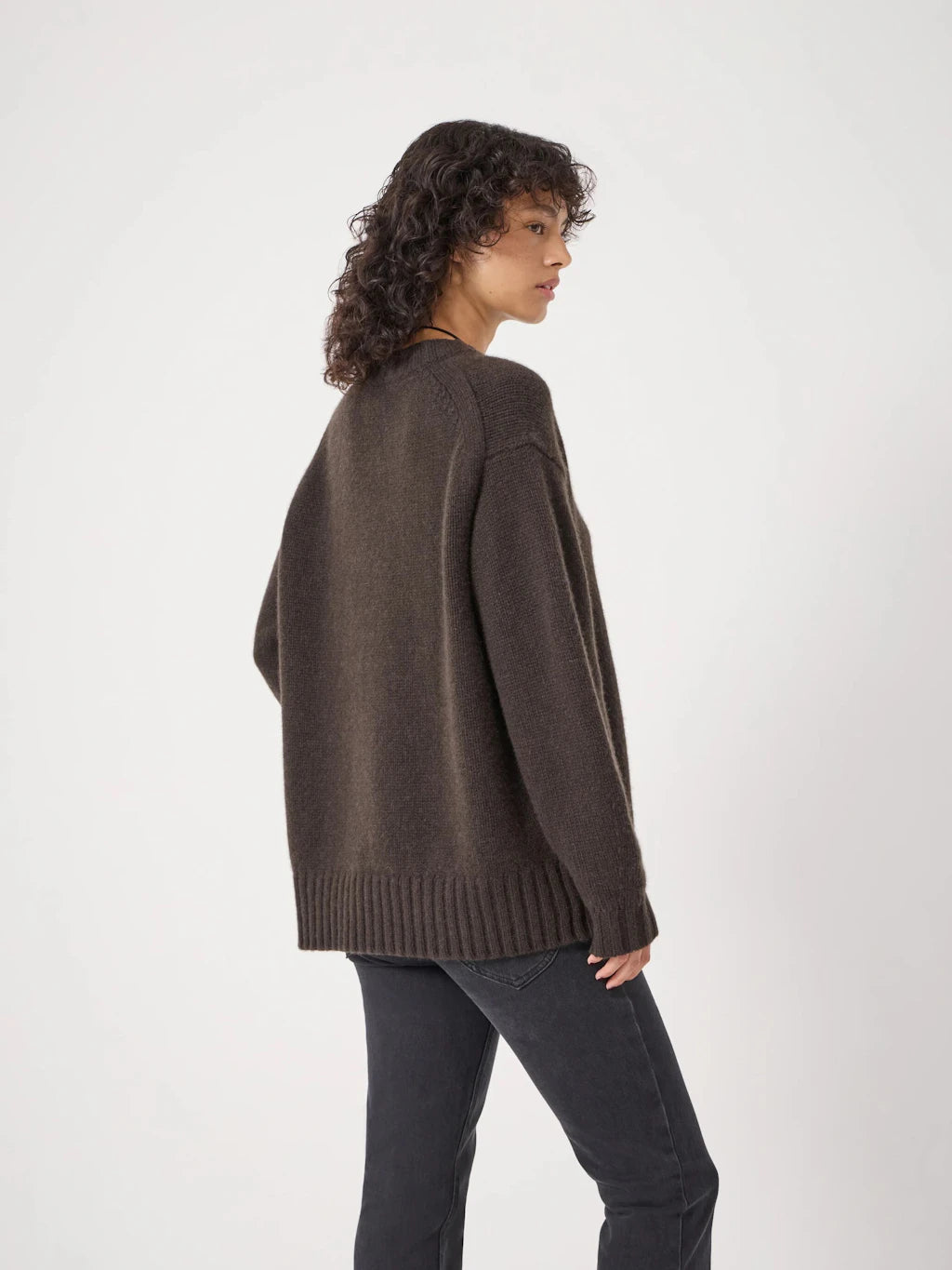Cora Longline Chunky Cashmere Jumper - Dark Brown