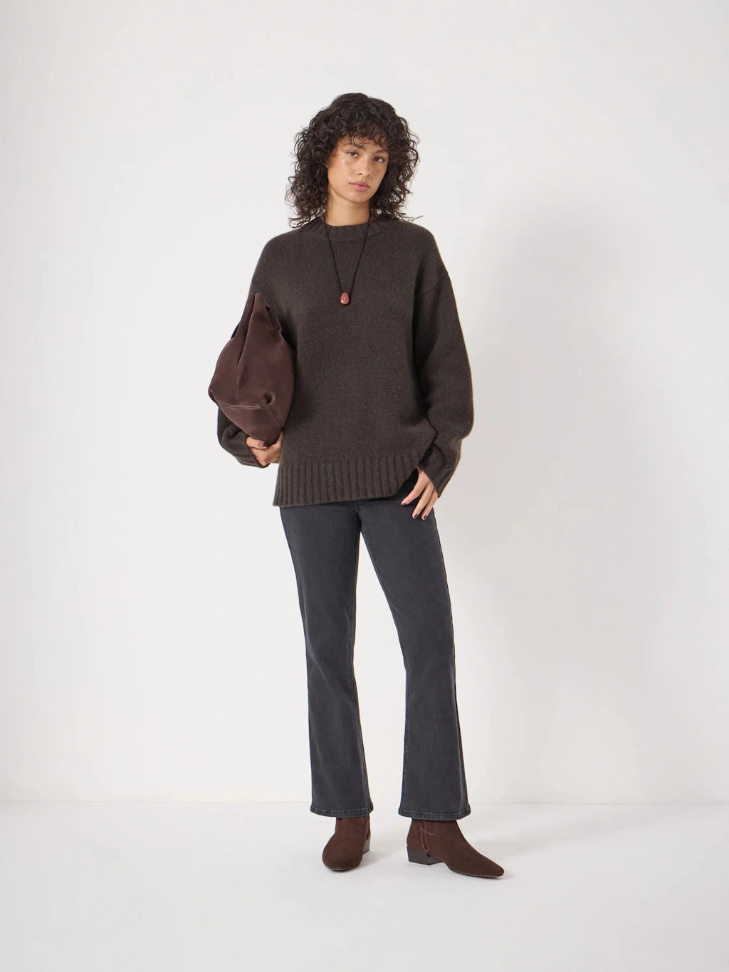 Cora Longline Chunky Cashmere Jumper - Dark Brown