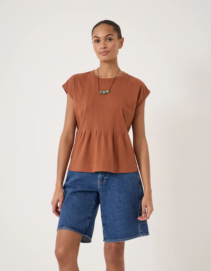 Ellery Pleat Release T-Shirt - Terracotta Brown