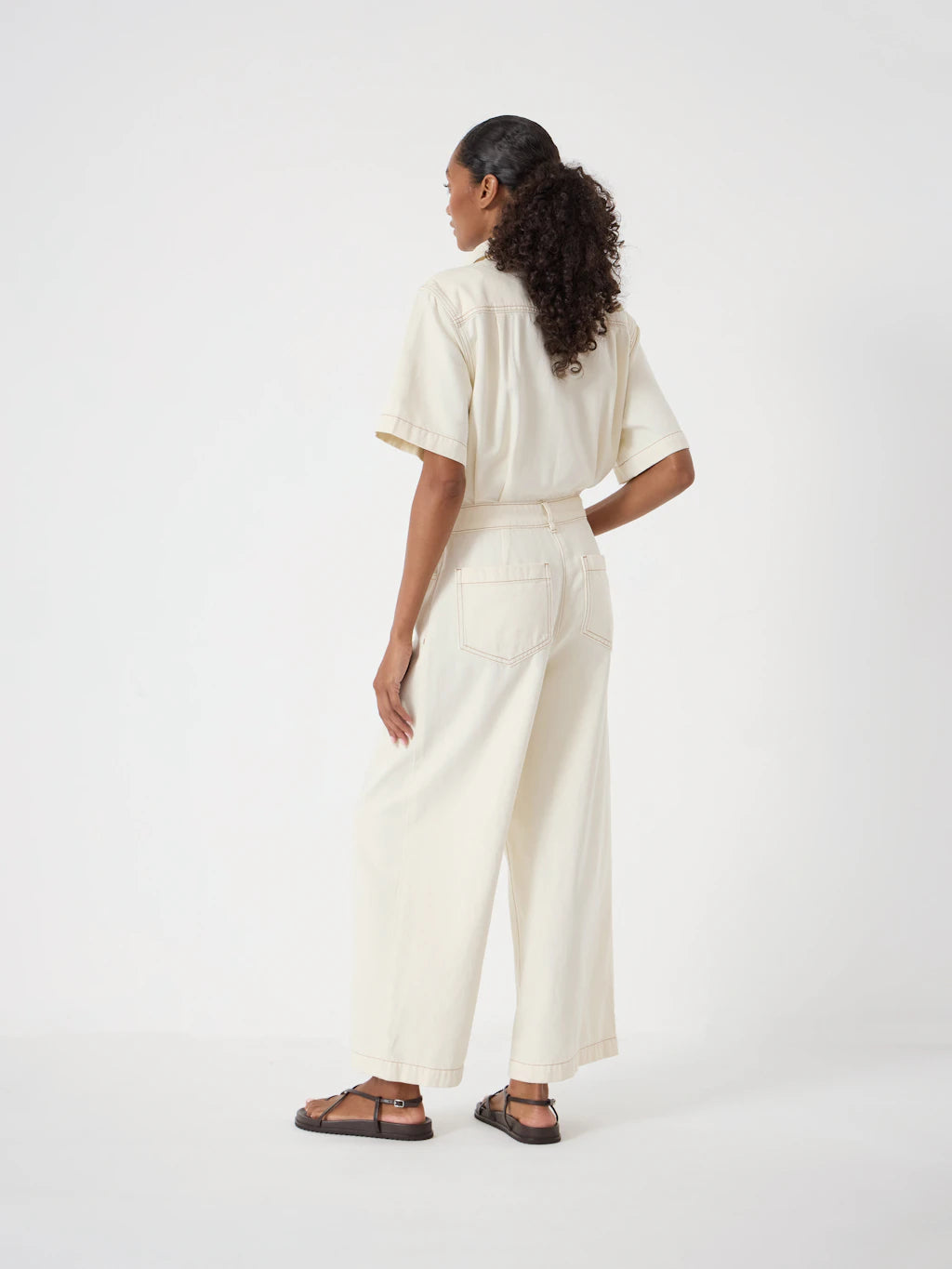 Evelyn Short Sleeve Denim Jumpsuit - Ecru