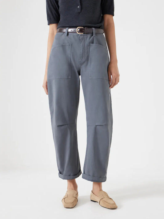 Cool slate blue cotton cargo pants.