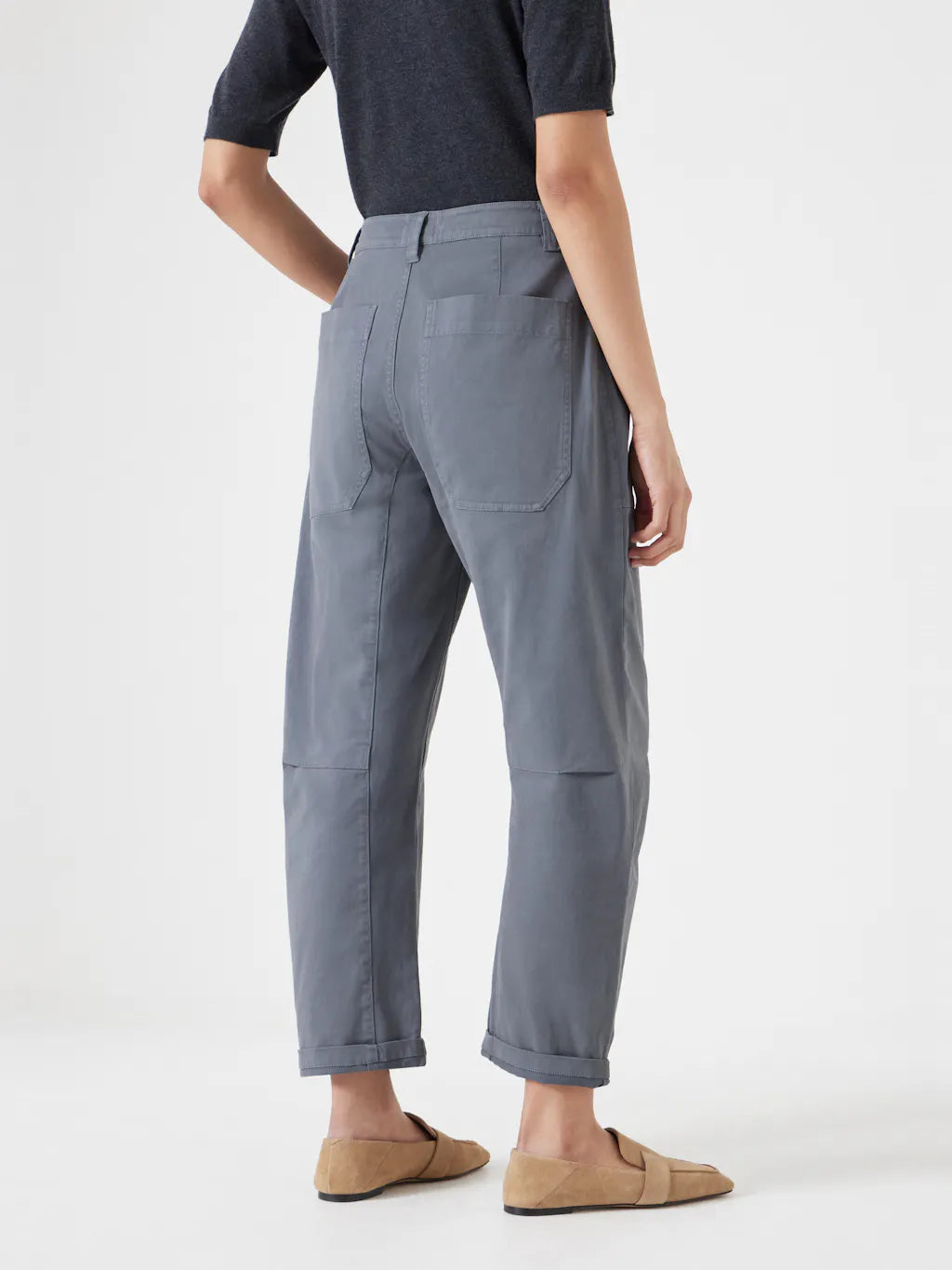 Cordi Barrel Leg Cotton Trousers - Steel Blue