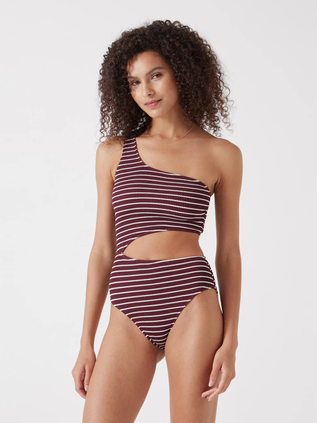 Clare Crinkle Cut Out Swimsuit - Oxblood White Stripe
