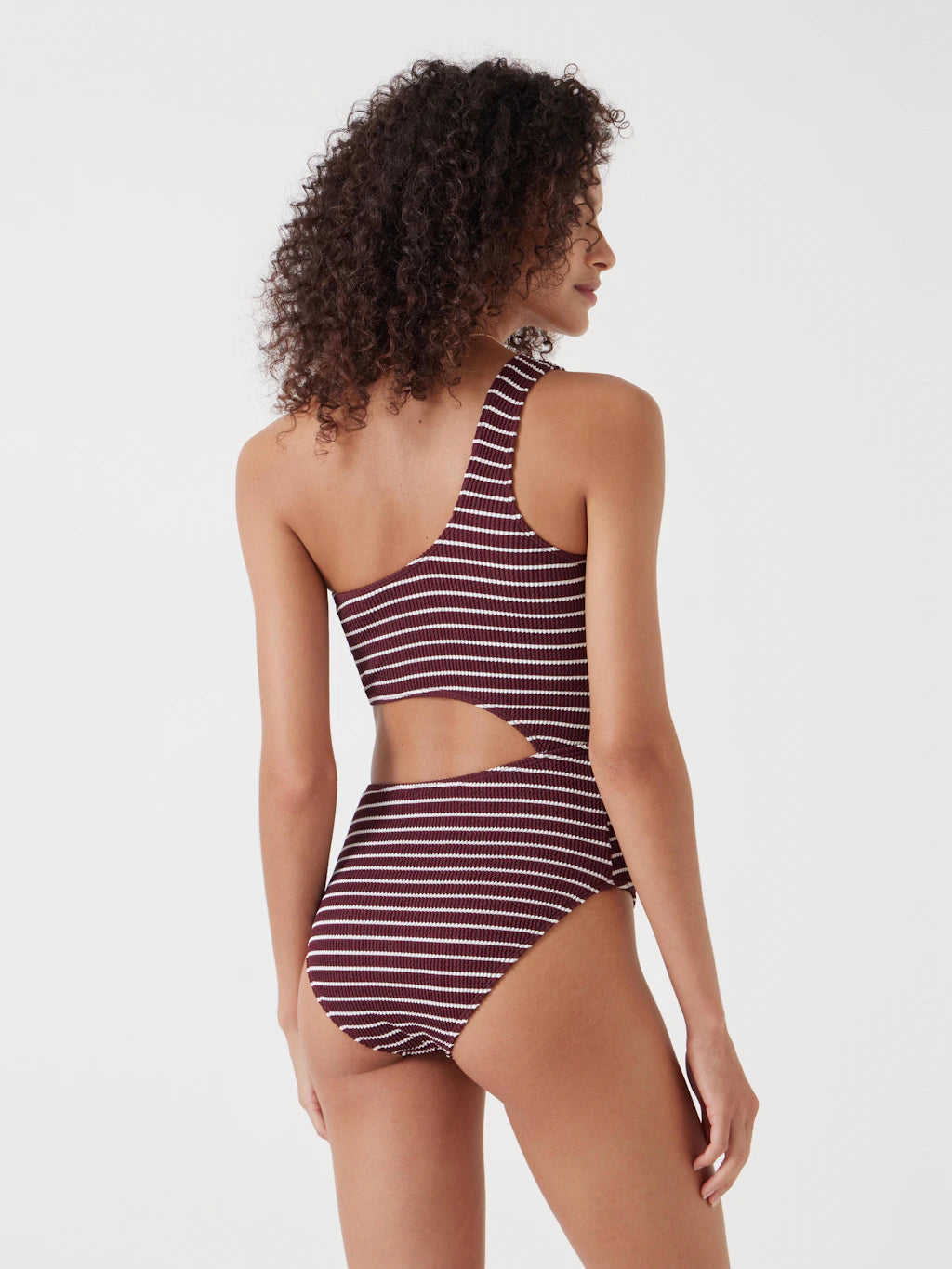 Clare Crinkle Cut Out Swimsuit - Oxblood White Stripe
