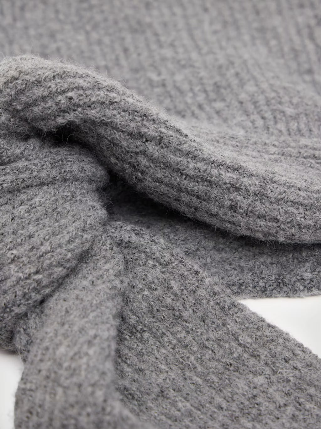 Knitted Hooded Scarf - Light Grey Marl