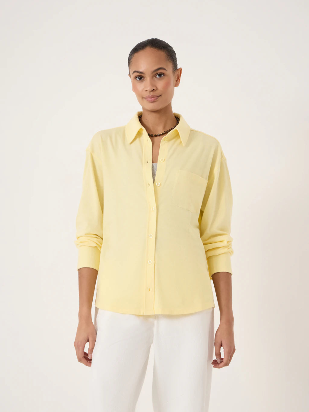 Primrose yellow jersey slub shirt.