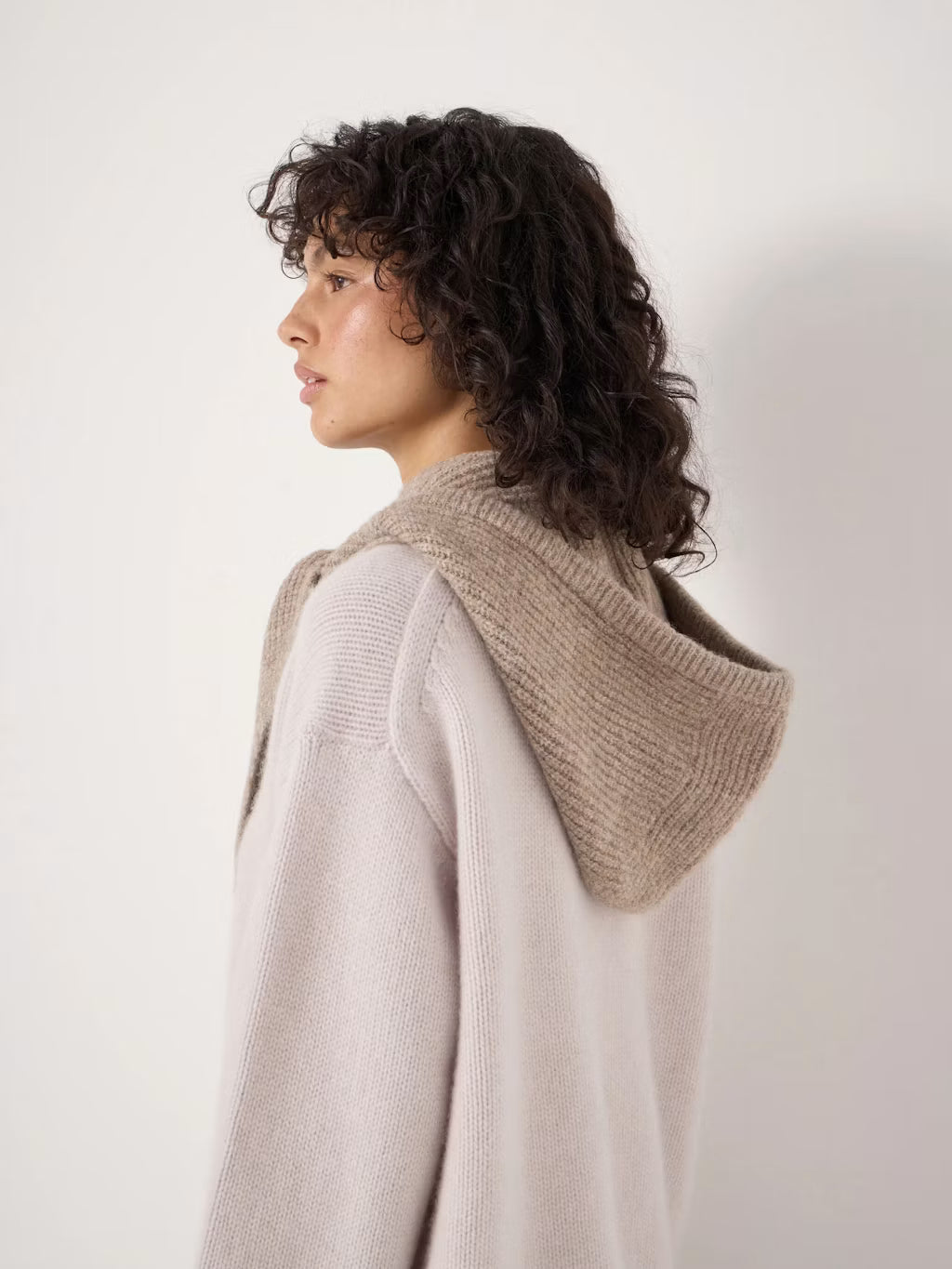 Knitted Hooded Scarf - Oatmeal Grey