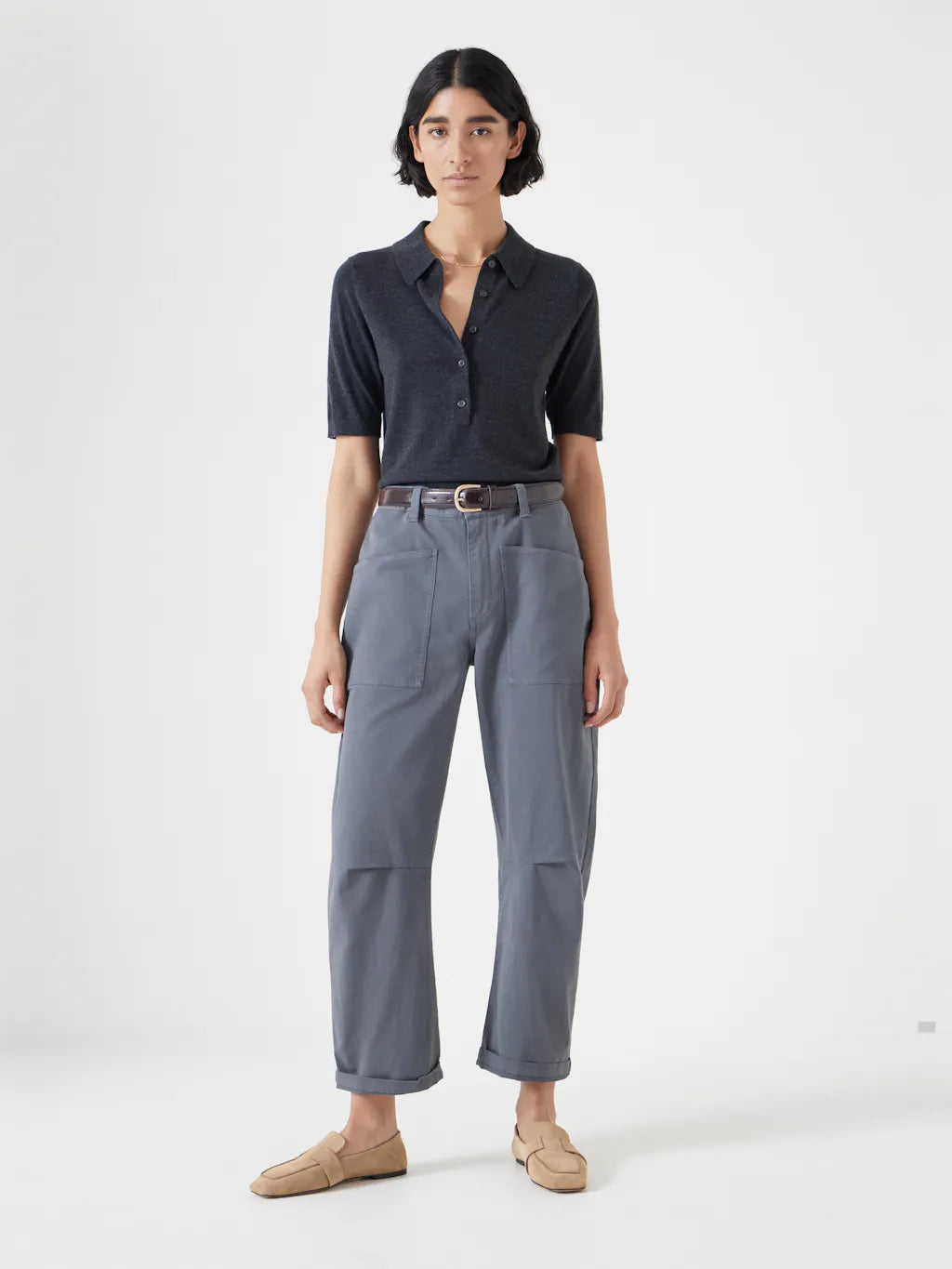 Cordi Barrel Leg Cotton Trousers - Steel Blue