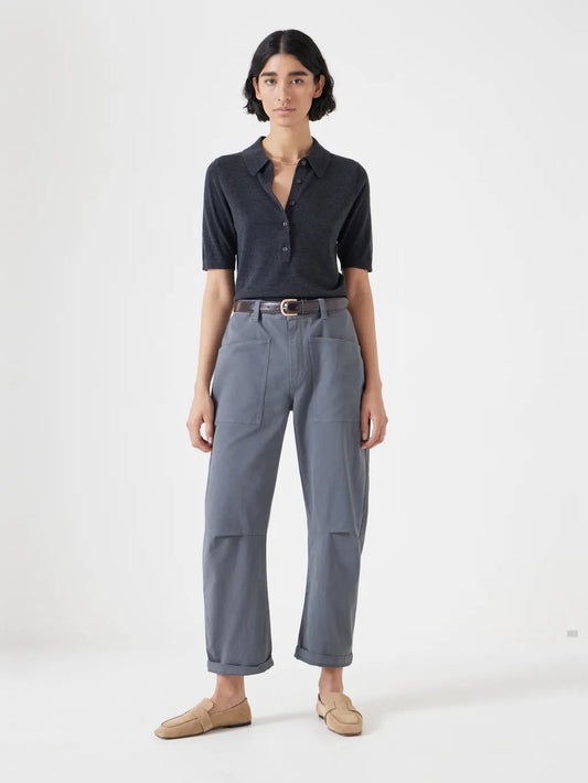Cordi Barrel Leg Cotton Trousers - Steel Blue