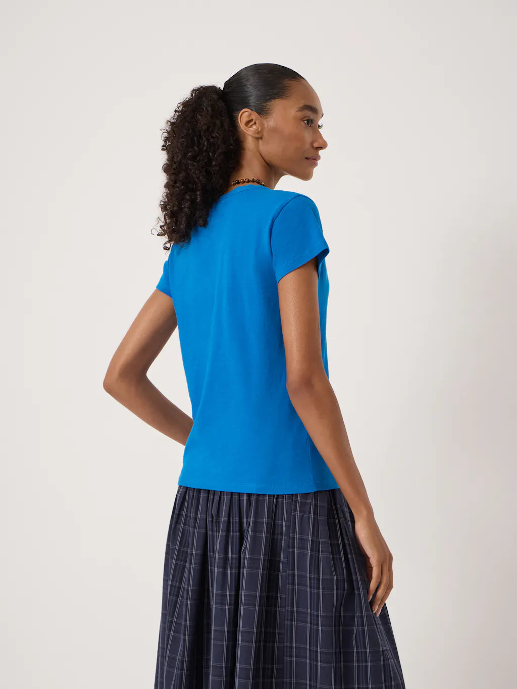 Slim Fit Slub Cotton V Neck T-Shirt - Blue