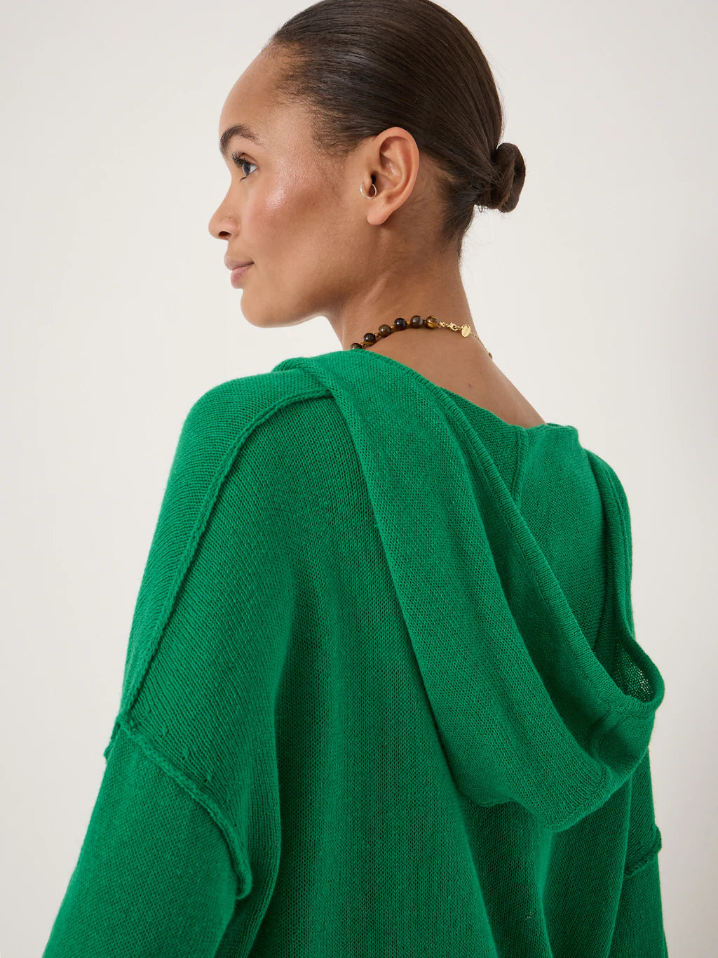 Cara Linen Blend V Neck Hoodie - Bright Green