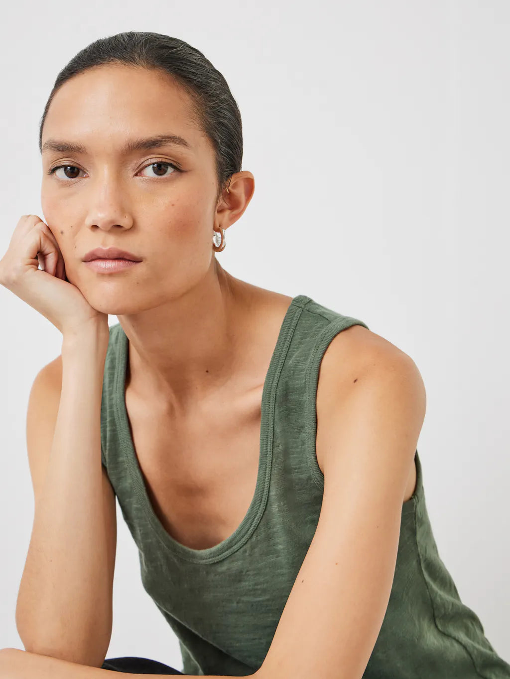 Cotton Slub Tank Top - Khaki Green