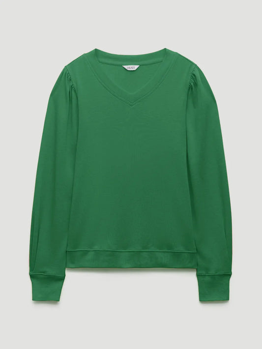 Green cotton v-neck top.