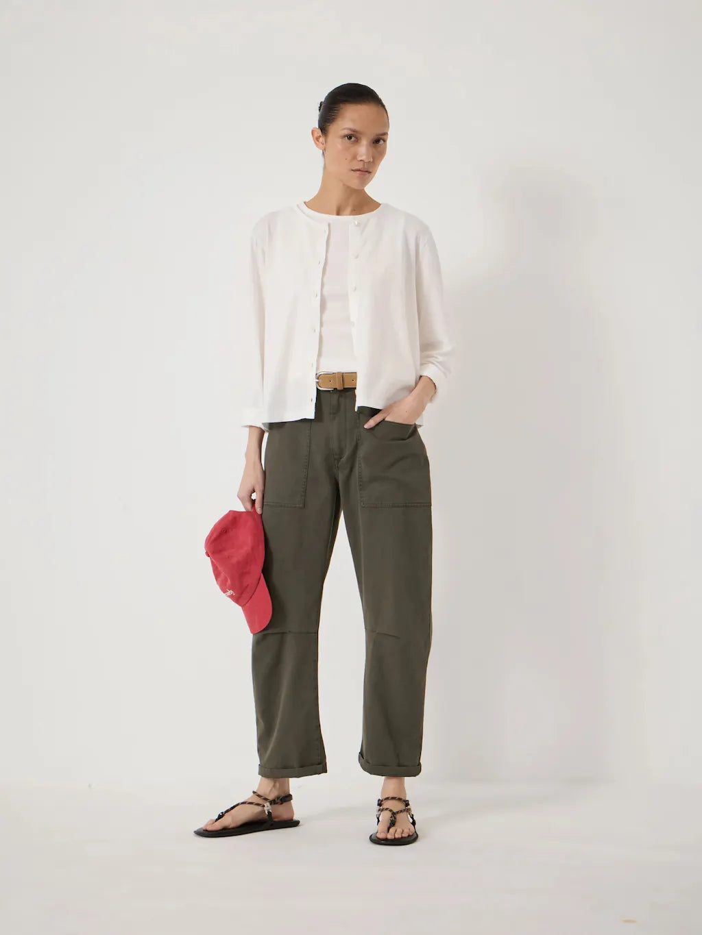 Cordi Barrel Leg Cotton Trousers - Dark Khaki