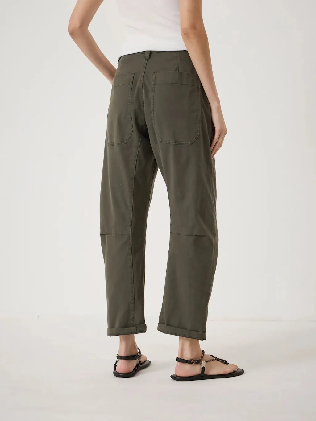 Cordi Barrel Leg Cotton Trousers - Dark Khaki