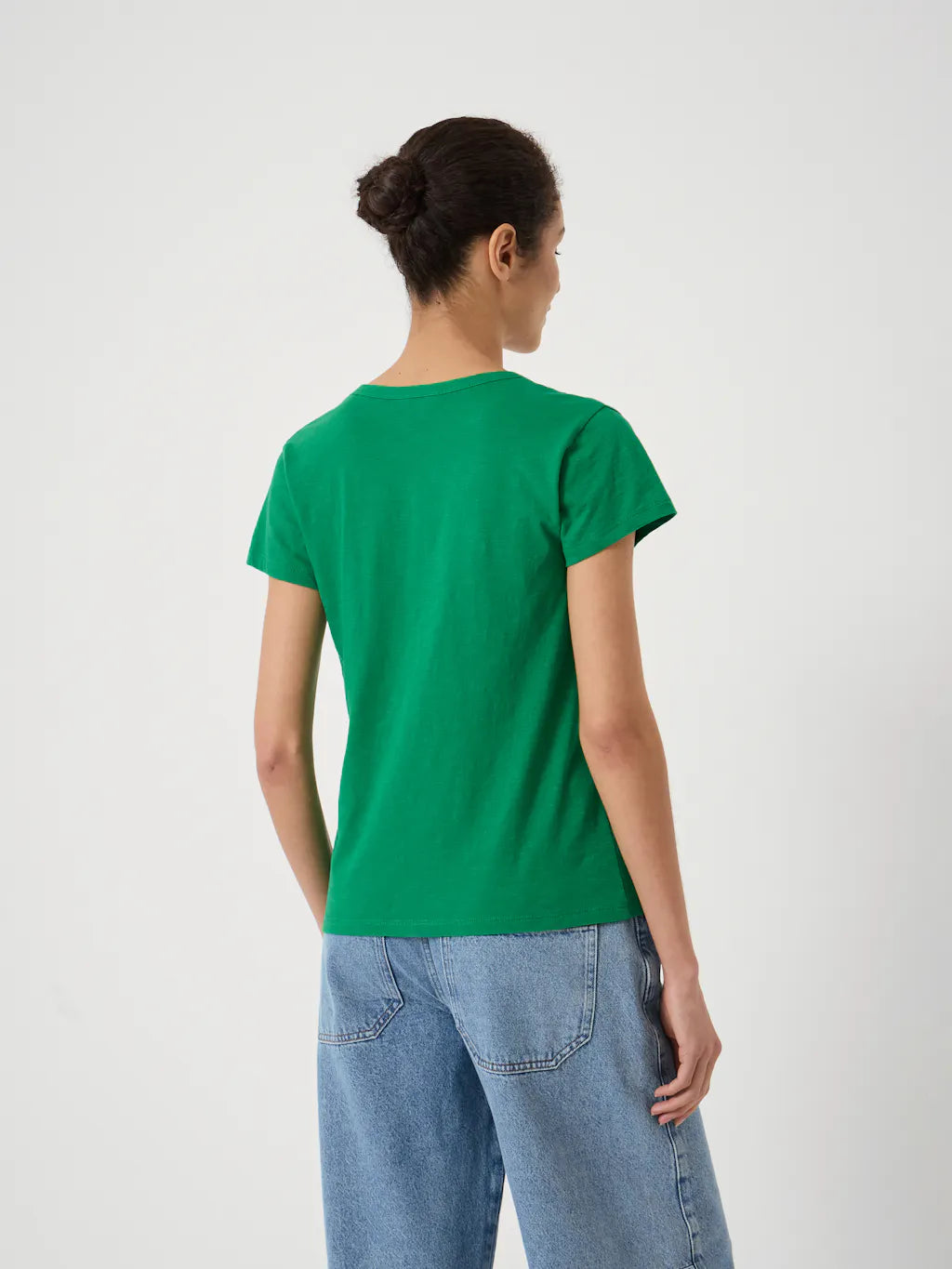 Slim Fit Slub Cotton V Neck T-Shirt - Green