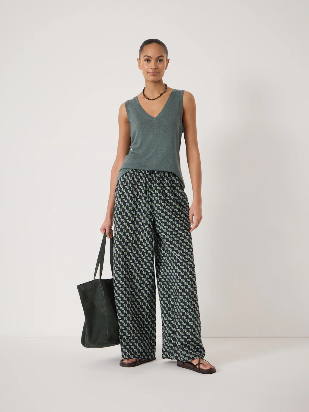 Lio Linen V Neck Vest - Sage Green