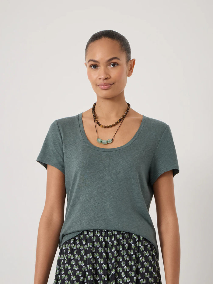 Briar Linen Blend Scoop Neck T-Shirt - Sage Green