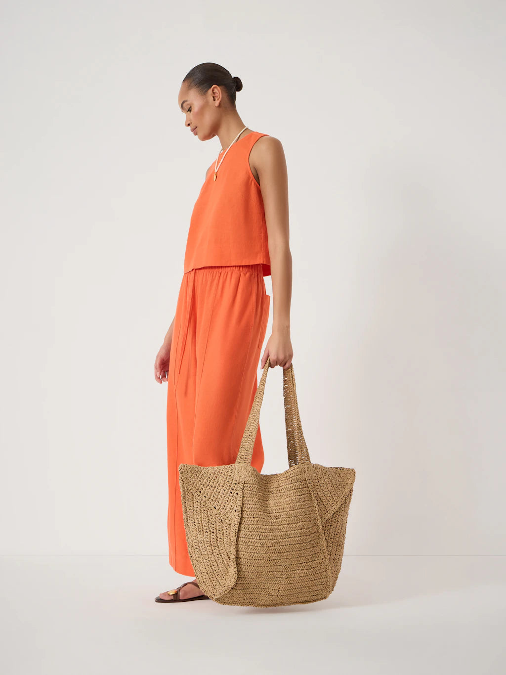 Aster Raffia Panel Tote Bag - Nude