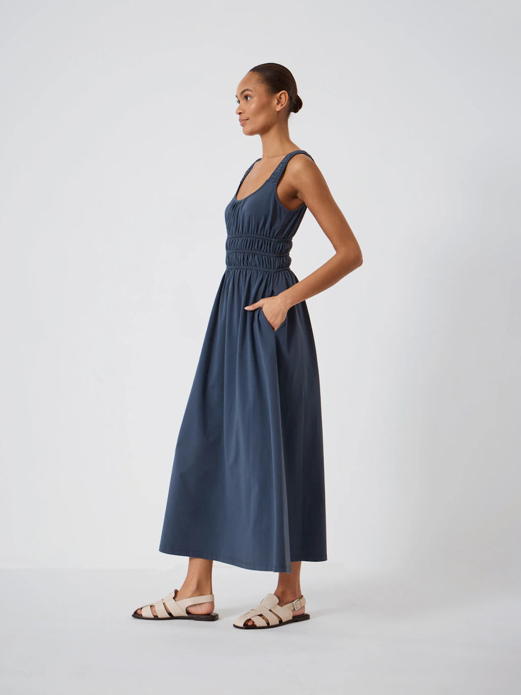 Mirelle Jersey Gathered Strap Maxi Dress - Navy