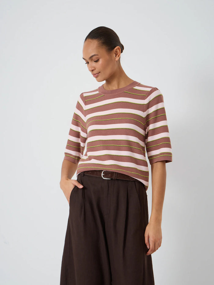 Soft brown striped knitted t-shirt.