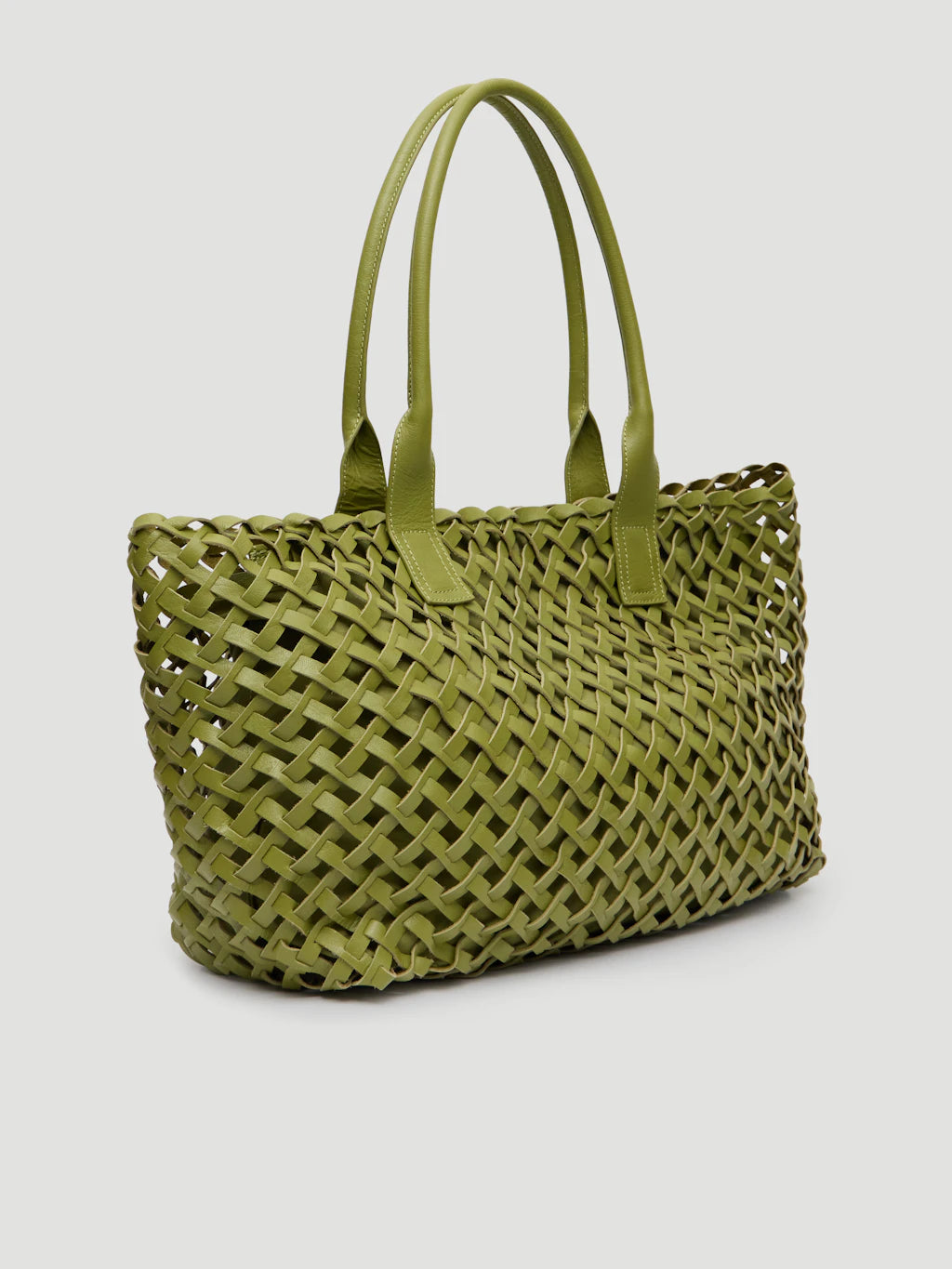 Leni Leather Weave Tote Bag - Olive Green