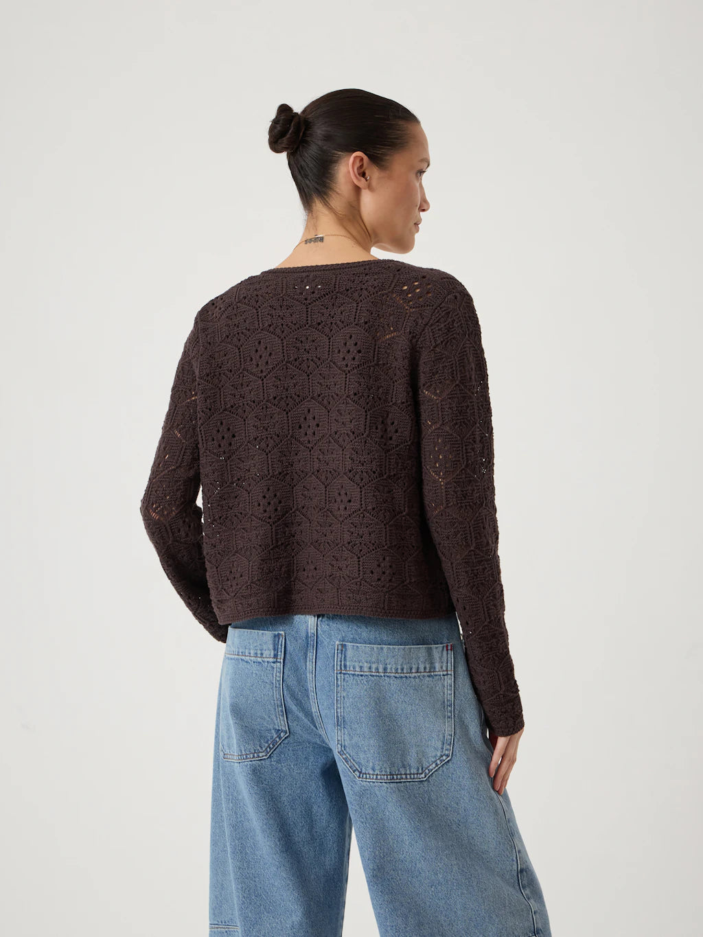 Crochet Cotton Edge to Edge Cardigan - Dark Brown